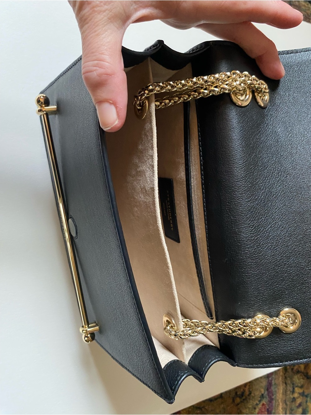 Strathberry East/West Black Leather Gold Chain Shoulder Bag + Box - Picture 11 of 16